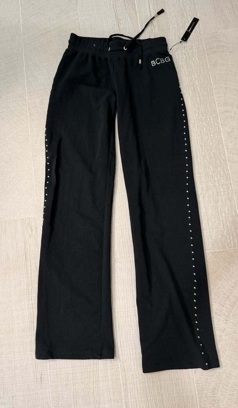 BCBGMAXAZRIA Rhinestone Studded Side-Striped Drawstring Sweatpants